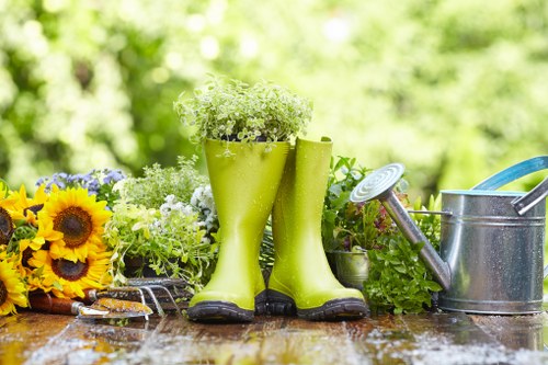 Lawn care experts using eco-friendly equipment.